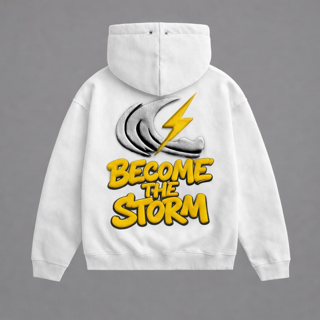Become the Storm Hoodie (White)— Back