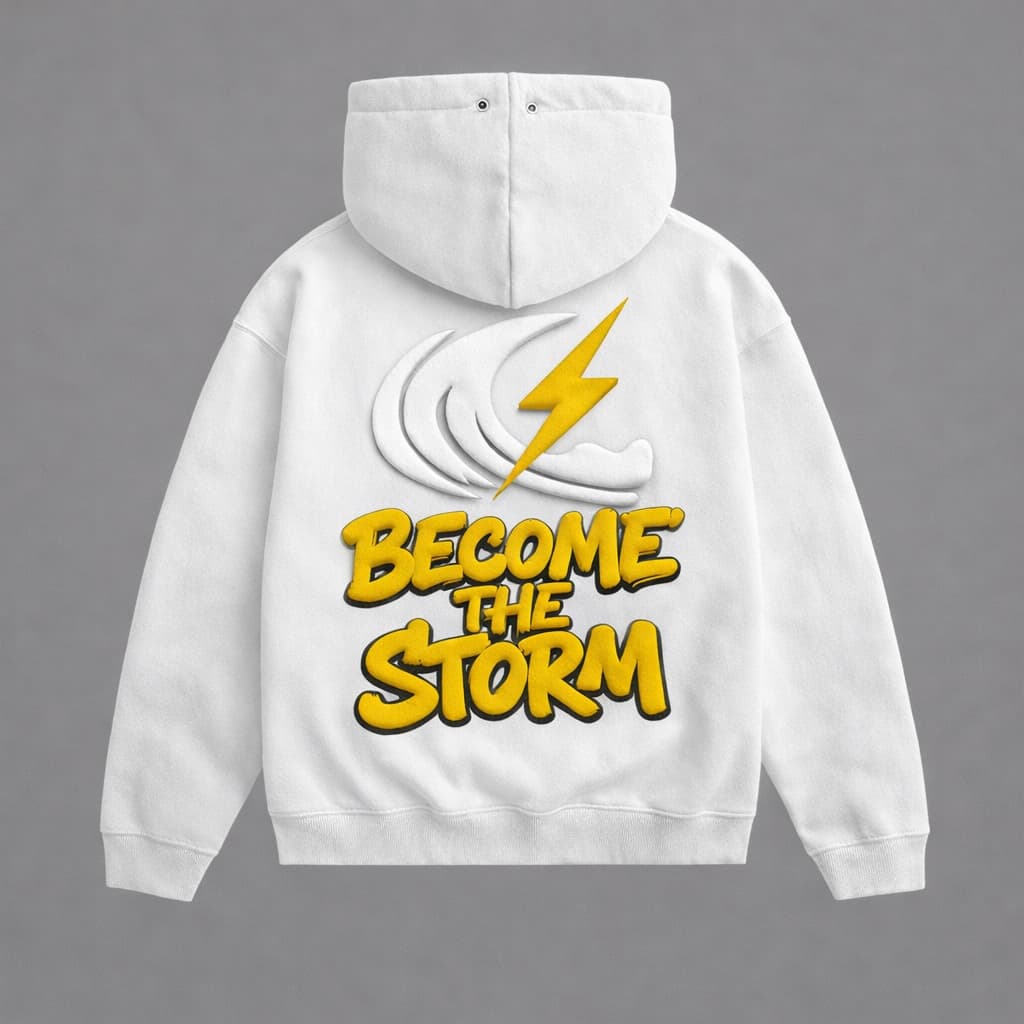 Become the Storm Hoodie White— Back
